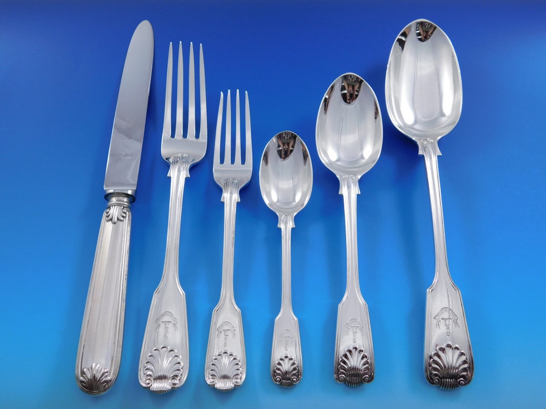 Fiddle Thread & Shell by Various English Sterling Silver Flatware Set ...