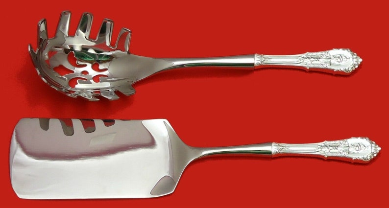 Rose Point by Wallace Sterling Silver Italian Pasta Server Set 2pc HHWS Custom