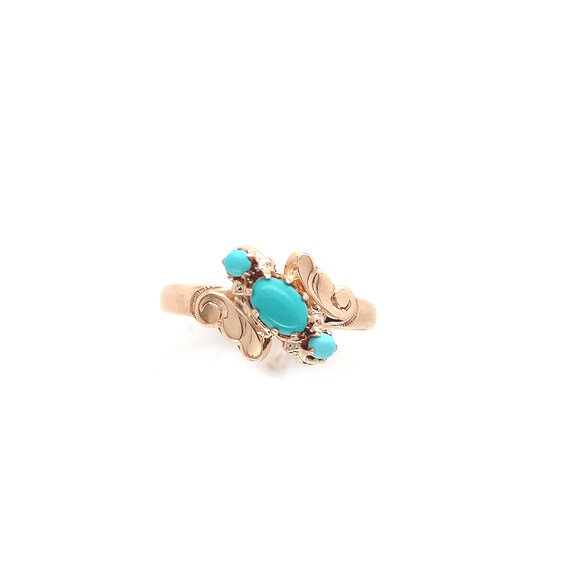 10k Rose Gold 3 Stone Genuine Natural Turquoise R… - image 2
