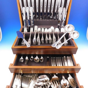 Tetard Freres Perles Sterling Silver Flatware Set Service French 343 pcs Dinner image 2