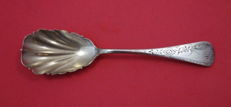 Antique Engraved Wheat by Vanderslice Sterling Silver Sugar Spoon Shell 5 34
