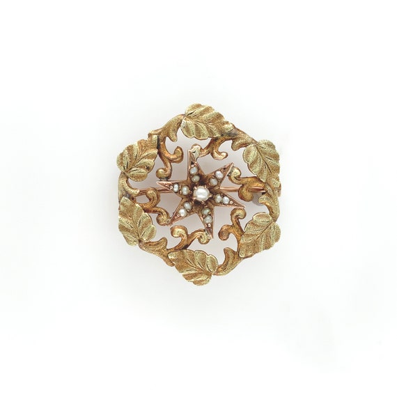 10k Yellow Gold Victorian Seed Pearl Starburst Fl… - image 1