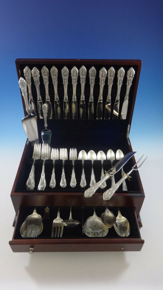 Rose Point by Wallace Sterling Silver Flatware Set 12 Service 78