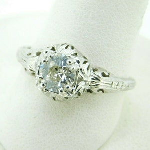 14k White Gold Art Deco .75ct Genuine Natural Diamond Filigree Ring (#j4432)