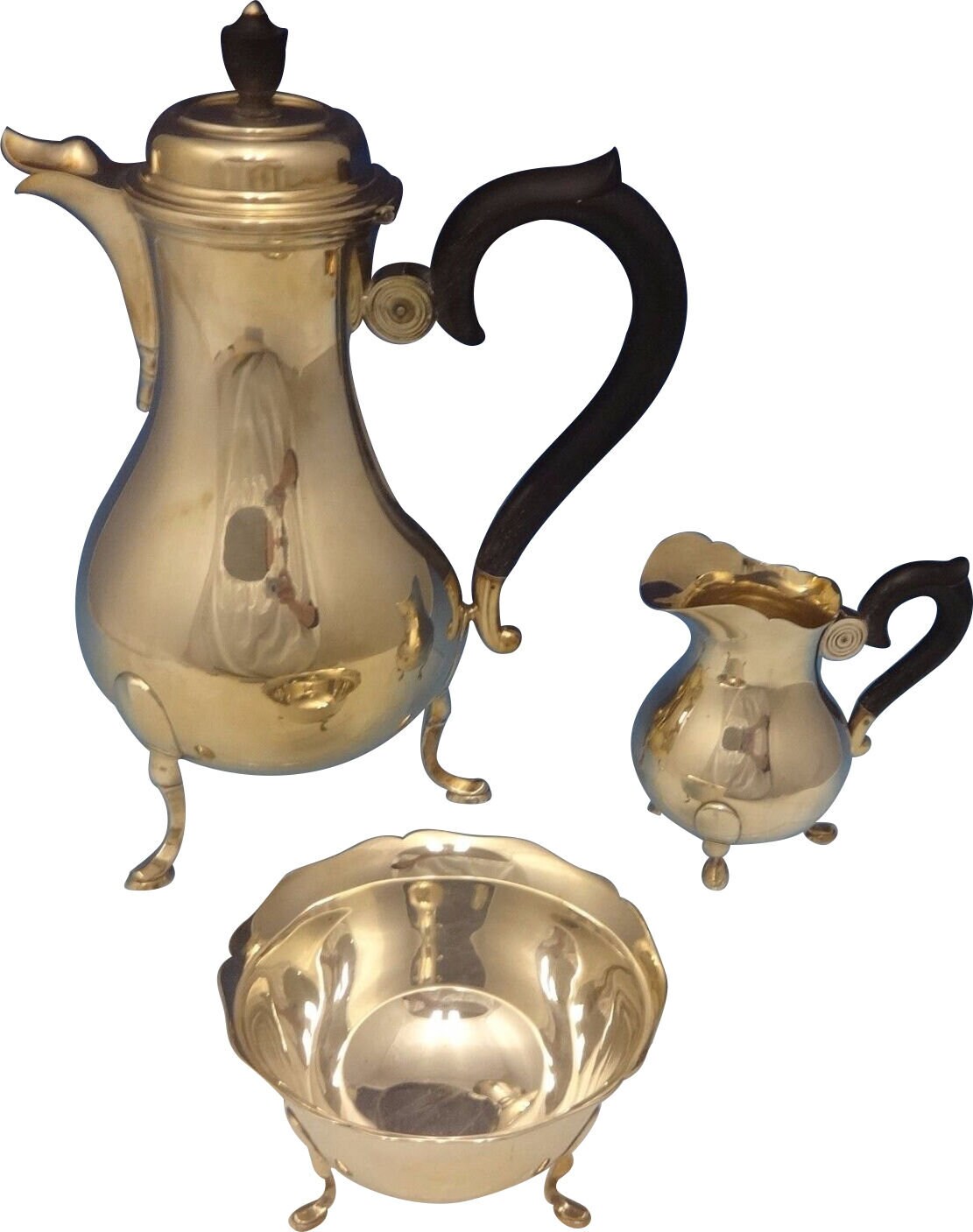 Jezler Swiss .800 Silver Tea Set 3pc W/ebony Handles  and  Finial Modernism #0451