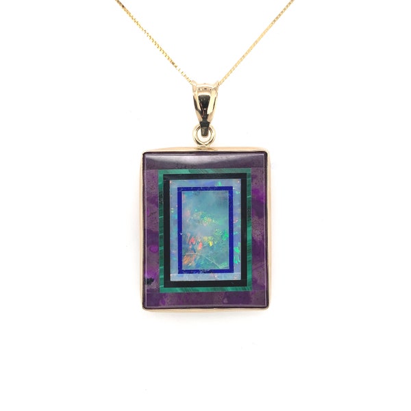 14k Gold Intarsia Inlay Pendant With Opal