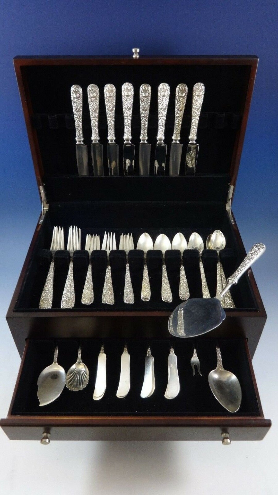 Repousse by Kirk Sterling Silver Flatware Set Service 54 Pieces Etsy