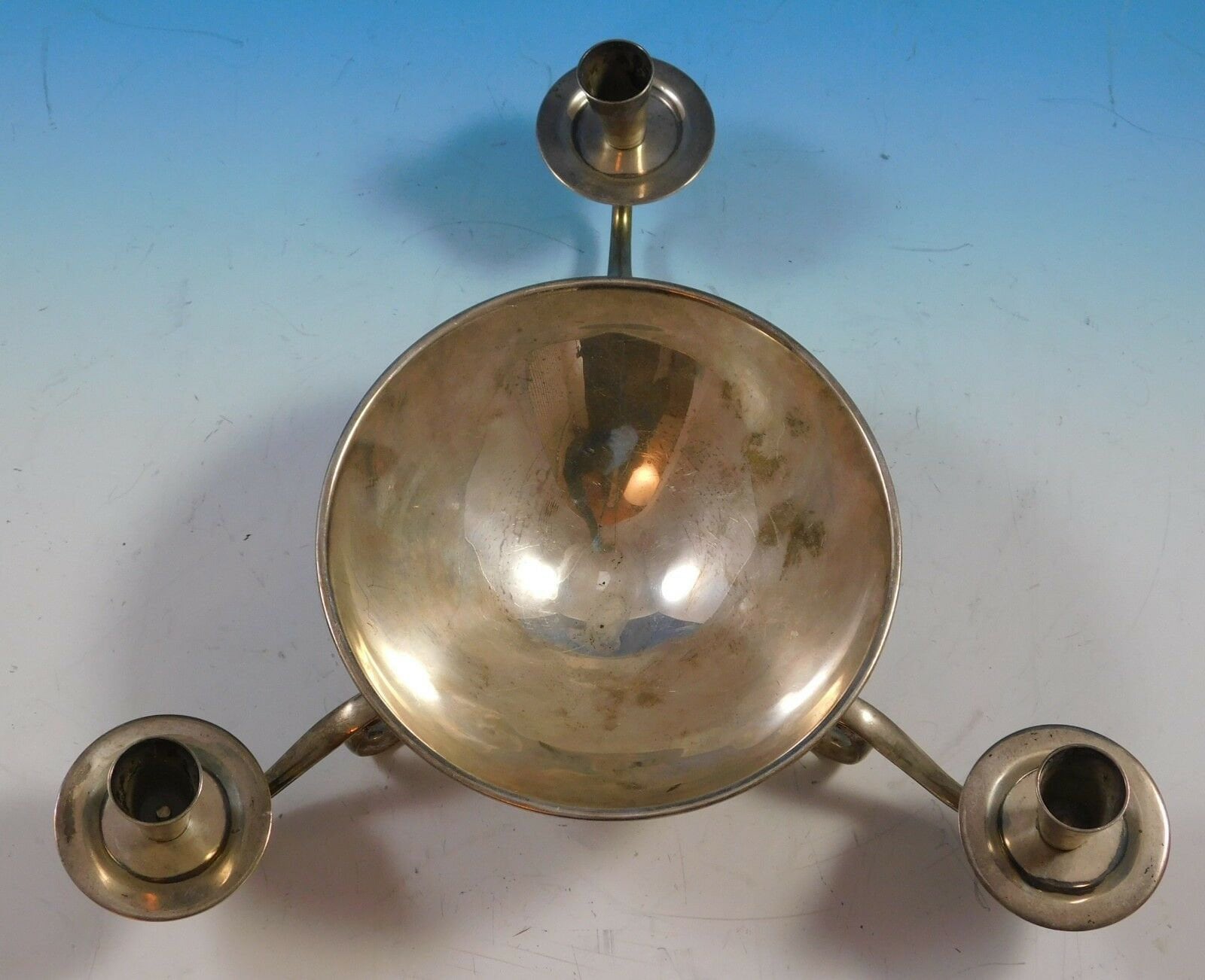 Tane Mexican Sterling Silver Bowl With Three Candlesticks (#2253