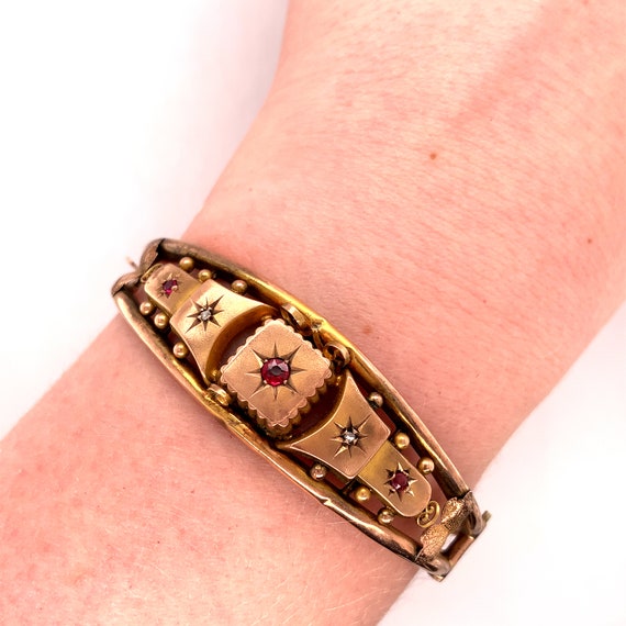 Victorian 9k Rose Gold Diamond Bangle Bracelet (#… - image 8