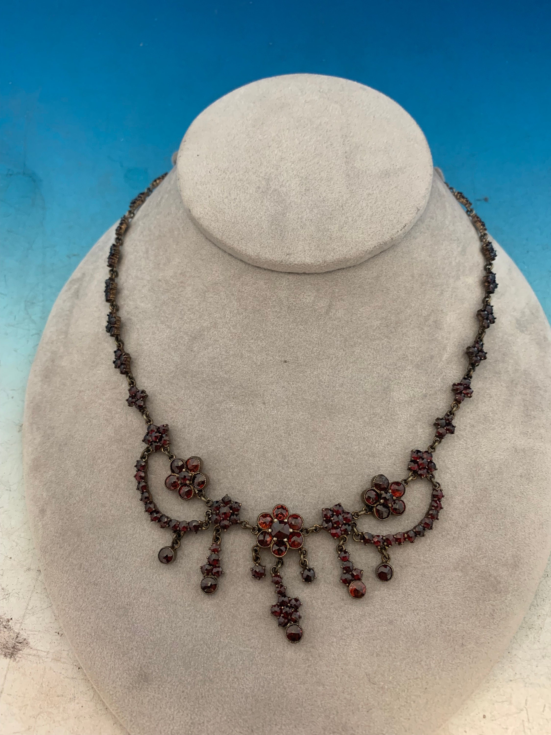 Antique Victorian Bohemian Garnet Gilt Necklace with 9ct Safety Chain –  Bramble & Lily