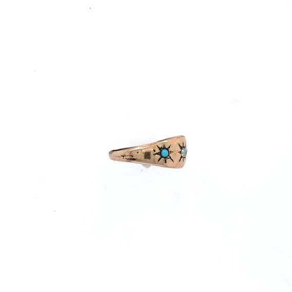 9k Yellow Gold Baby Ring with Turquoise Glass in … - image 4