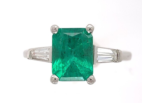 Platinum GIA 1.87ct Genuine Natural Emerald and D… - image 1