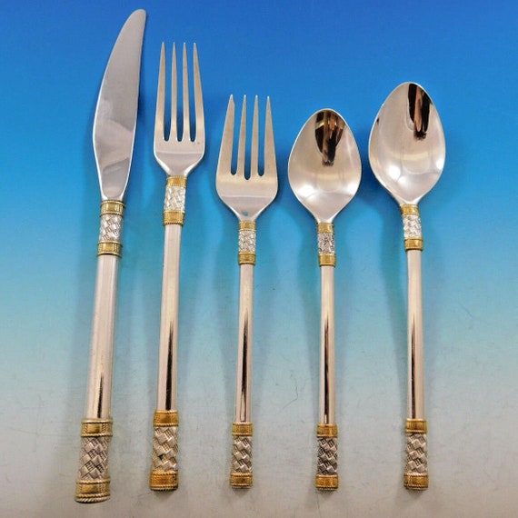Aegean Weave Gold by Wallace Sterling Silver Flatware Set 8 Service 40 Pieces Etsy Canada