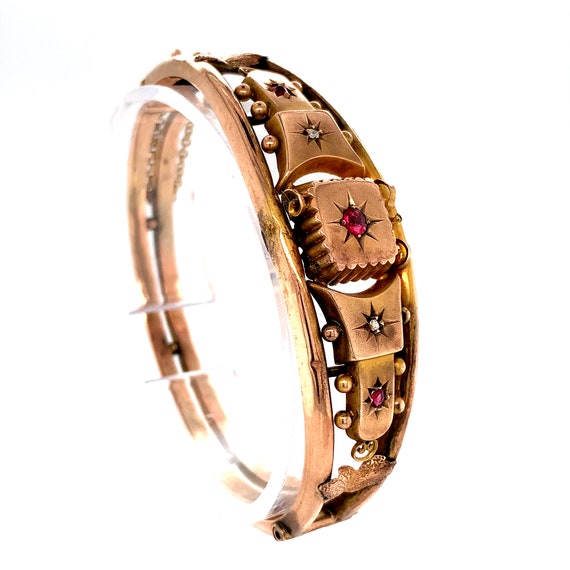 Victorian 9k Rose Gold Diamond Bangle Bracelet (#… - image 4