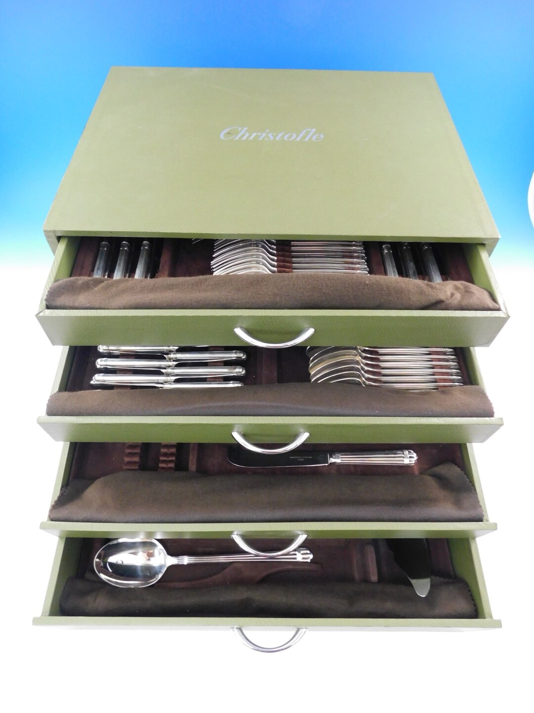 Aria by Christofle France Sterling Silver Flatware Service 12 Set