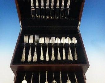Rose by Stieff Sterling Silver Flatware Set For 8 Service 47 Pieces Repousse