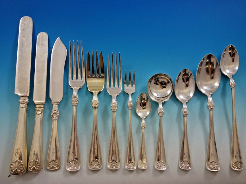 Shell by Gorham Silverplated Flatware Set Service Massive 417 Etsy