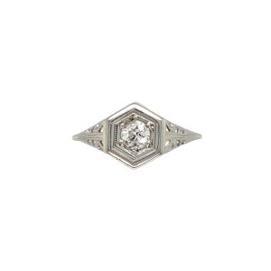 14k White Gold Art Deco Filigree Ring w/ .22ct Genuine Natural Diamond (#J6818)