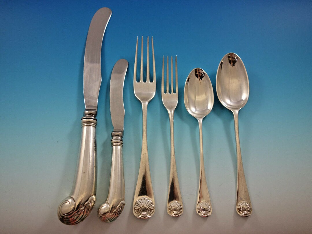 Williamsburg Shell Stieff Sterling Silver Flatware Set 18 Service 114 ...