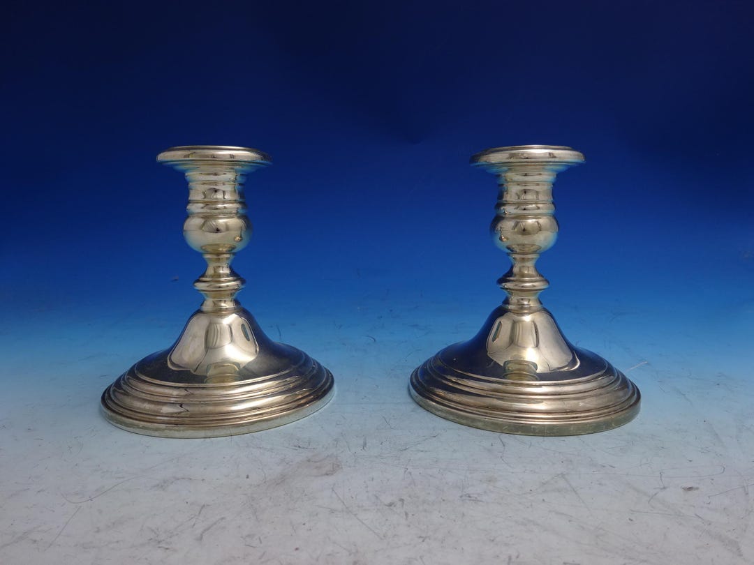 Old French by Gorham Sterling Silver Candlestick Pair #659 4 3/8