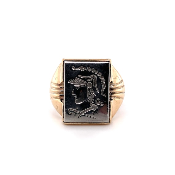 Onyx Gold Ring With Roman Soldier 10k Yellow Gold And Silver