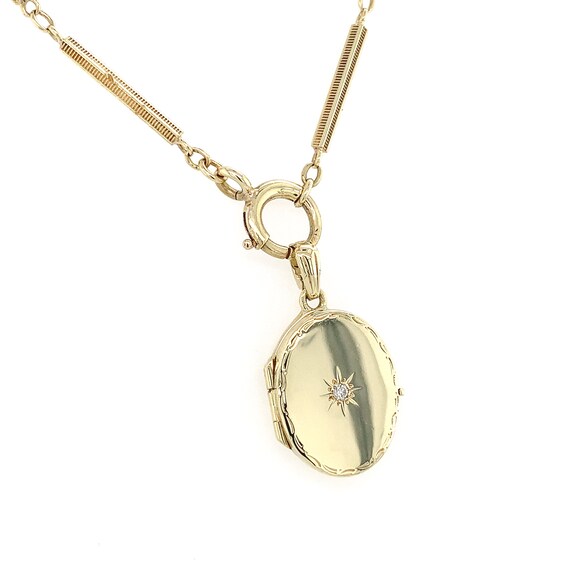 14k Yellow Gold Oval Locket with 14k Vintage Deco… - image 10