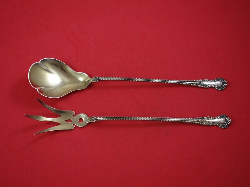 Cambridge by Gorham Sterling Silver Lettuce Set 2pc Gold Washed 9 14 Serving