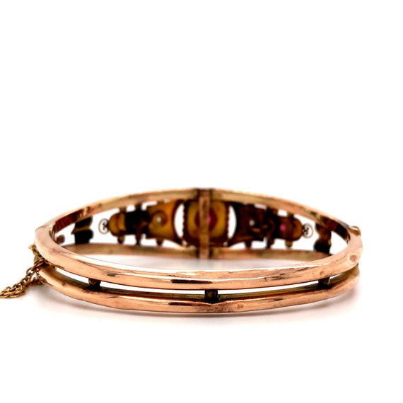 Victorian 9k Rose Gold Diamond Bangle Bracelet (#… - image 5