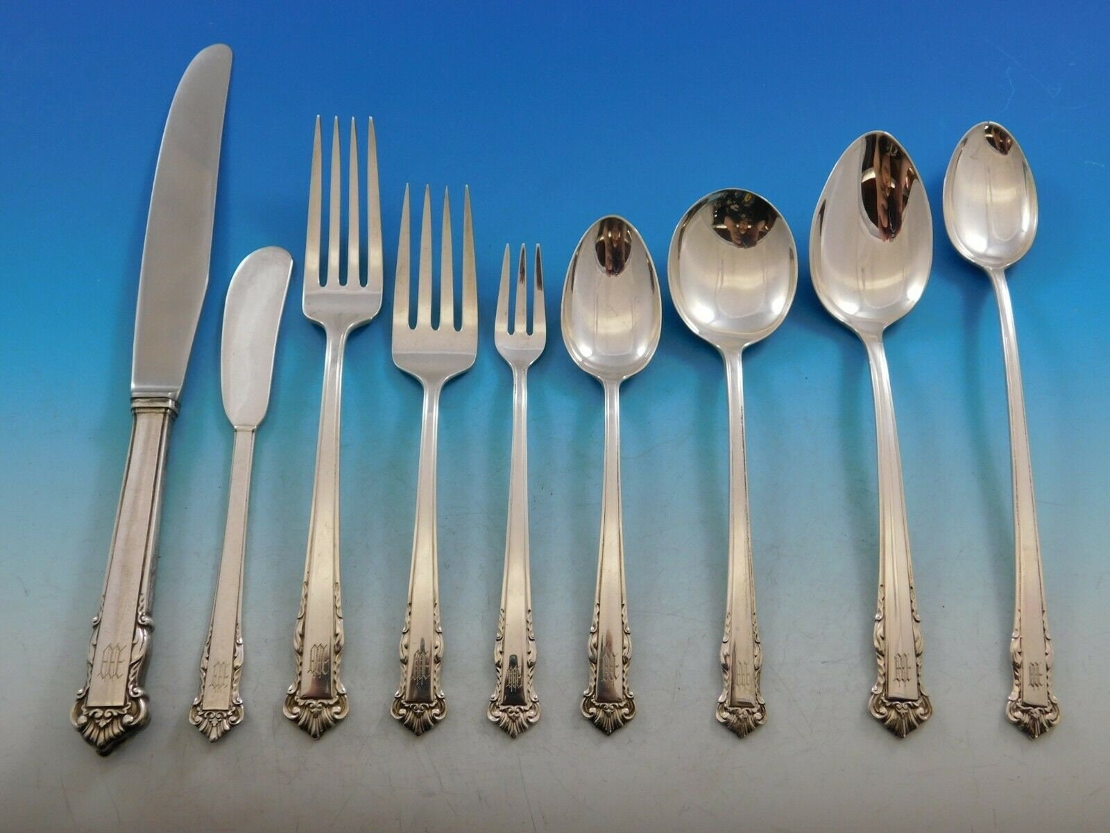 English Shell by Lunt Sterling Silver Flatware Set Service 84 Pcs M Monogram Etsy Canada