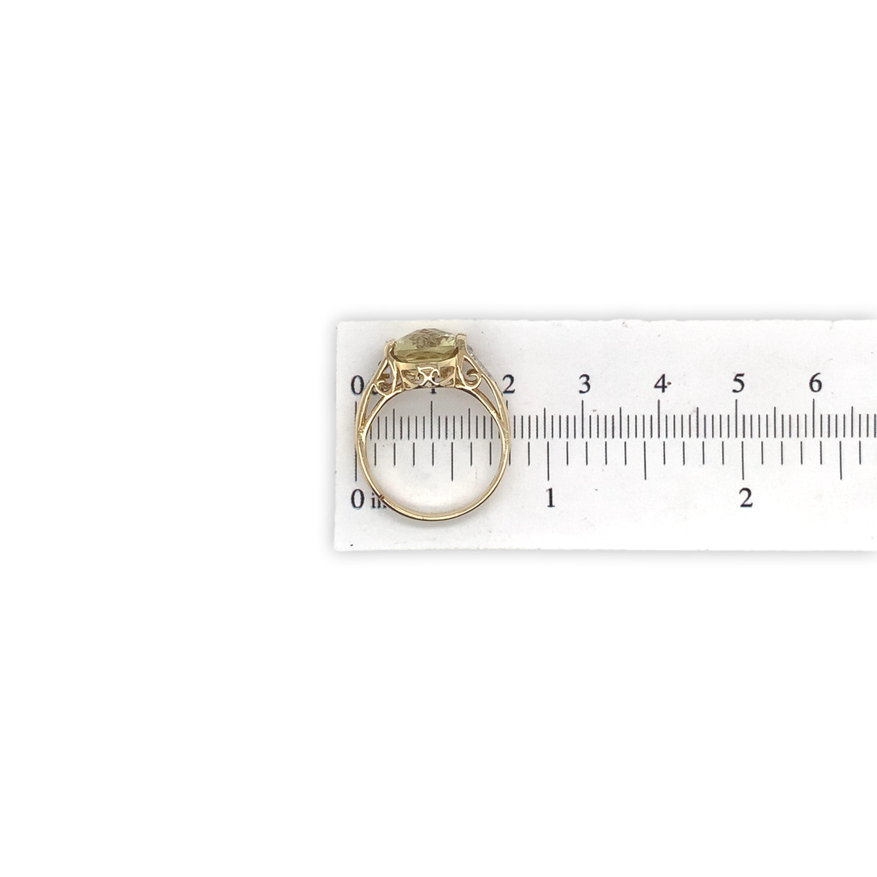 10k Yellow Gold Golden Lemon Genuine Quartz and Diamond Ring