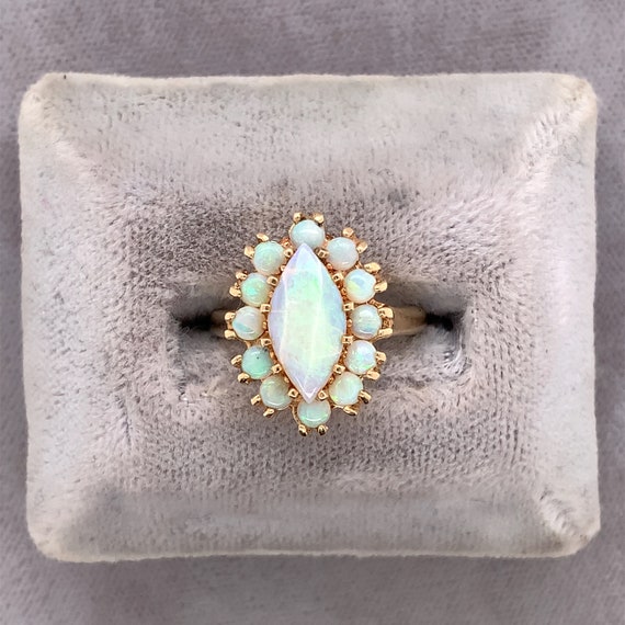 14k Yellow Gold Marquise Genuine Natural Opal Rin… - image 2