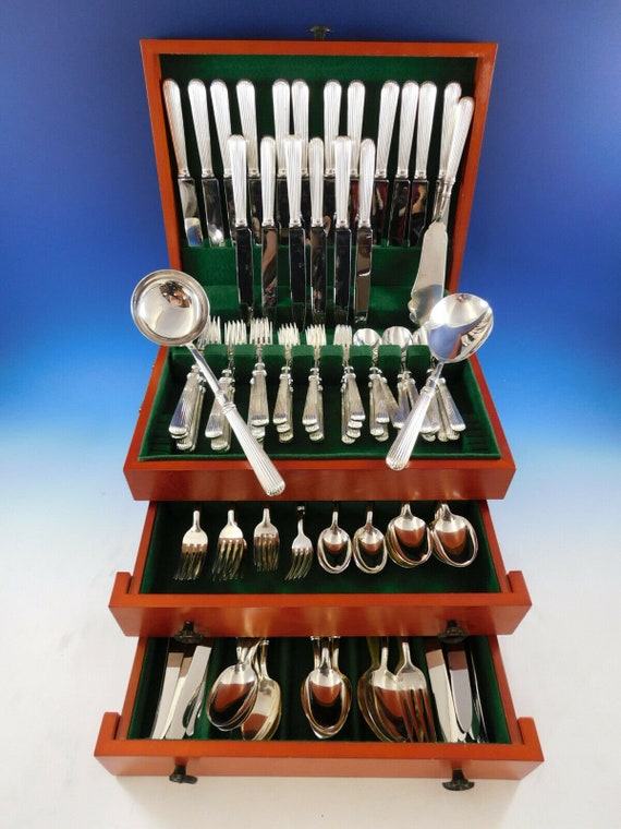Acropole by Cesa 1882 Italy 800 Silver Flatware Set for 18 Service