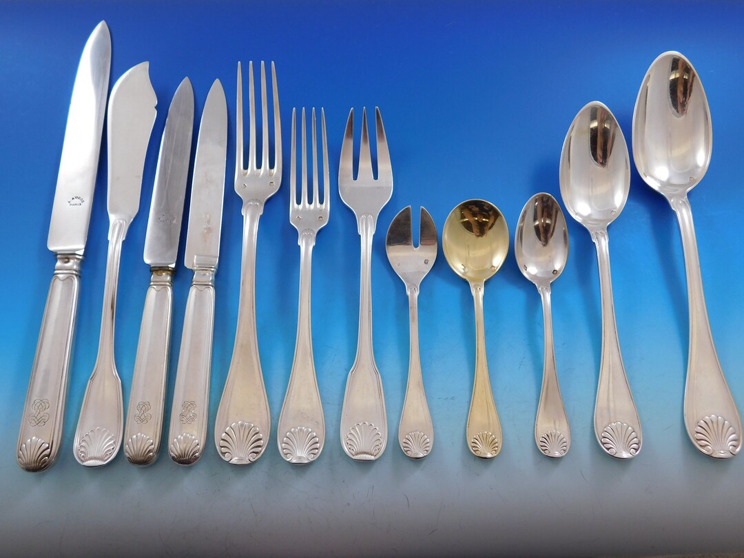 Filet Coquille AKA Shell by Aucoc French 950 Silver Flatware Set ...