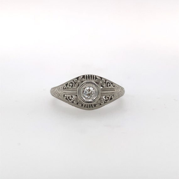 Filigree 18k White Gold Ring .08ct Genuine Natura… - image 2