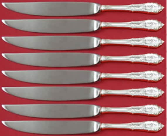 Rose Point by Wallace Sterling Silver Steak Knife Set 8pc Not Ser