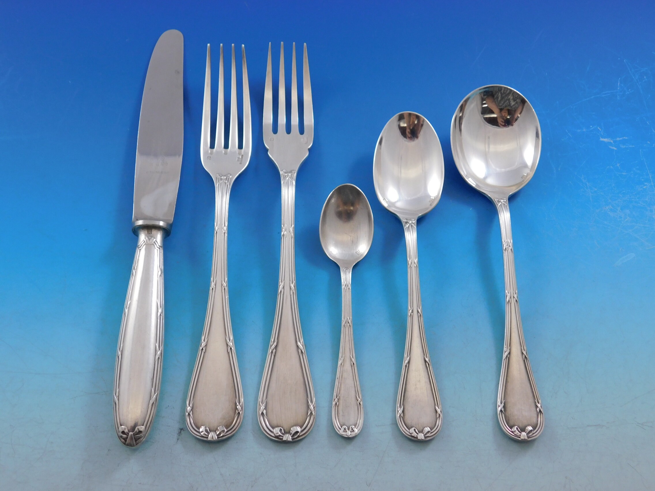 Rubans by Christofle Silverplate Flatware Service Set 70 Pcs France Bow Ribbon Etsy