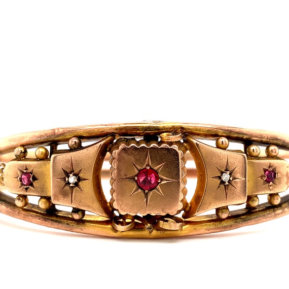 Victorian 9k Rose Gold Diamond Bangle Bracelet (#… - image 6