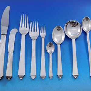Pyramid by Georg Jensen Sterling Silver Flatware Set 6 Service 56 pieces Dinner