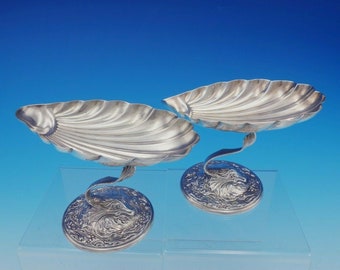 Durgin-gorham Sterling Silver Compote Pair Raised Shell Bowl And Dolphin (#3552)