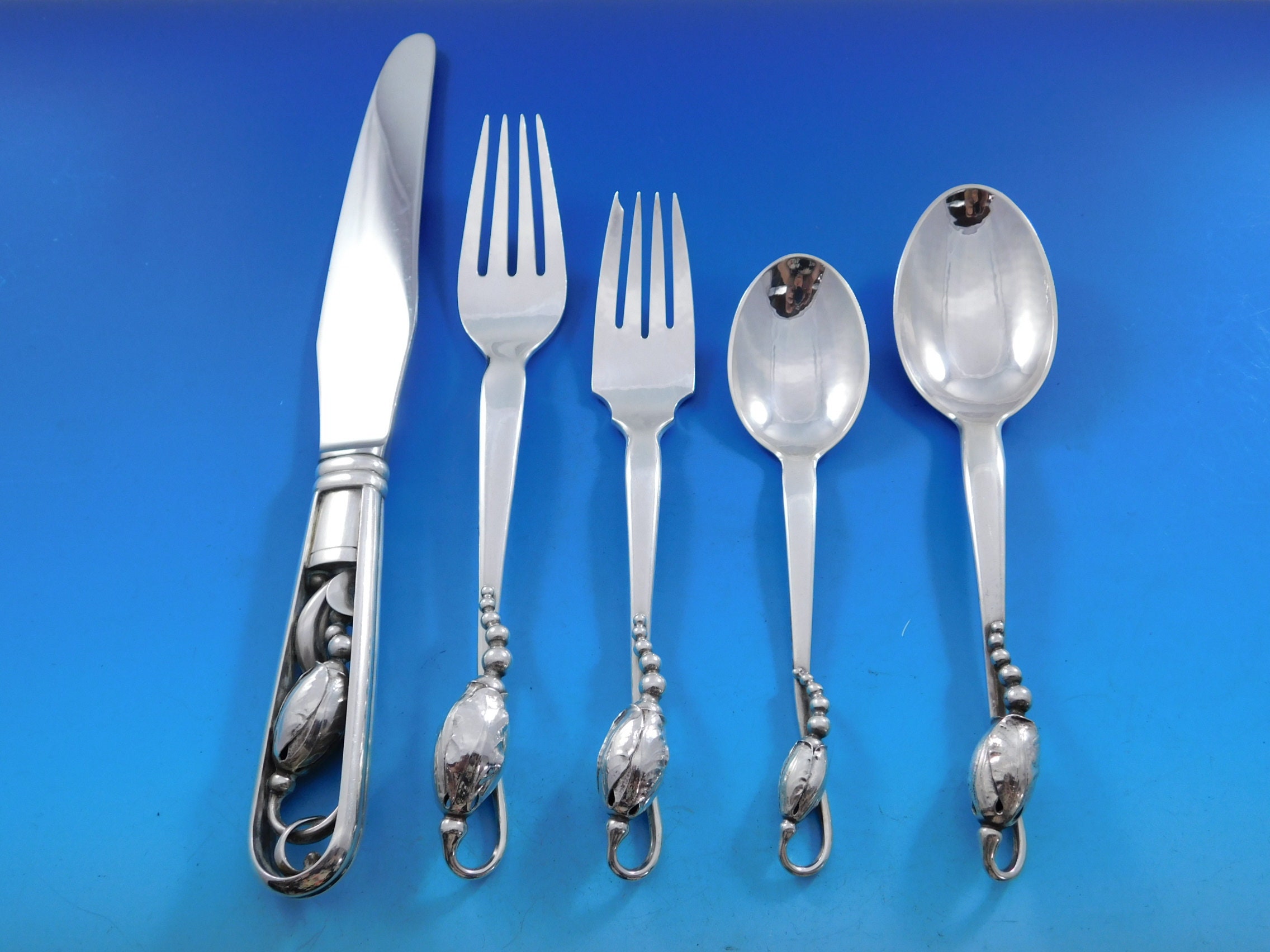 Blossom by Georg Jensen Sterling Silver Flatware Set for 12 Service 60 Pc Dinner Etsy