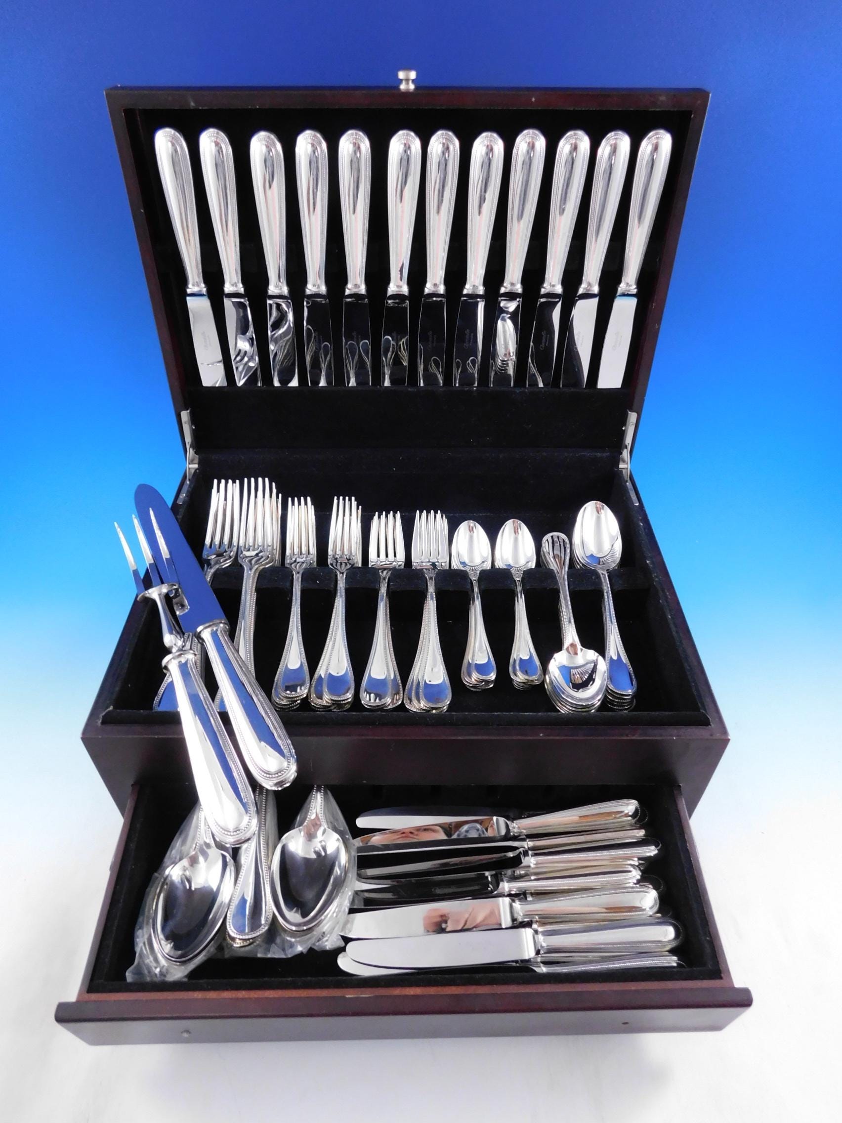 Perles by Christofle Silverplate Flatware Service 12 Set 98 Pcs