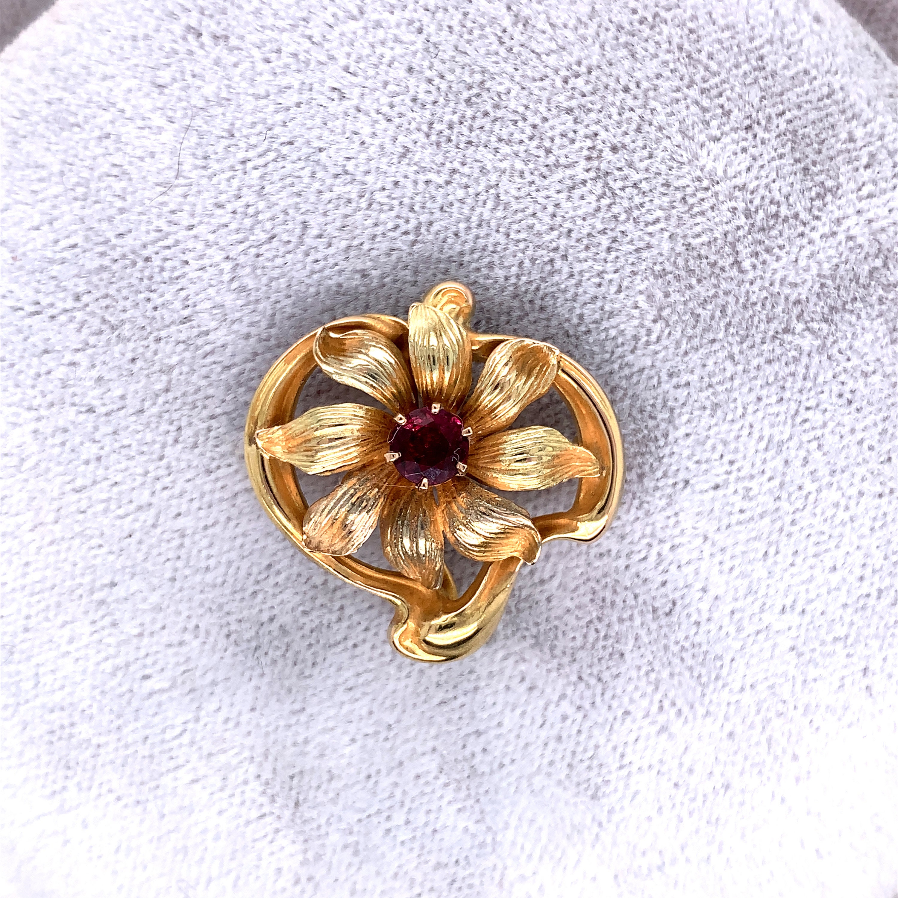 Art Nouveau 10k Yellow Gold .38ct Genuine Natural Ruby Flower