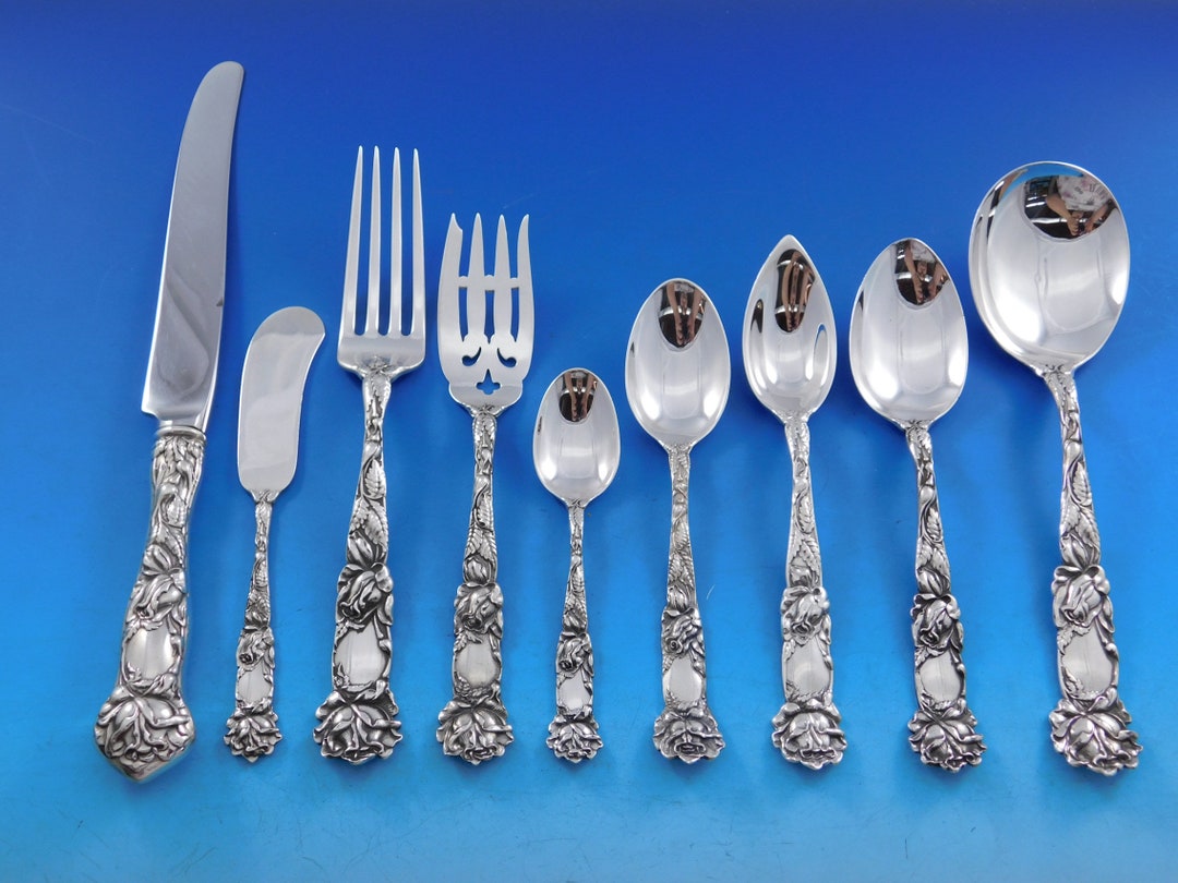 ビンテージ　ALVIN STERLING ナイフ　シルバー　シャトーローズ　純銀 Bridal Rose by Alvin Sterling Silver Flatware Service for 12 Set