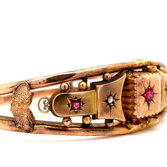 Victorian 9k Rose Gold Diamond Bangle Bracelet (#… - image 3