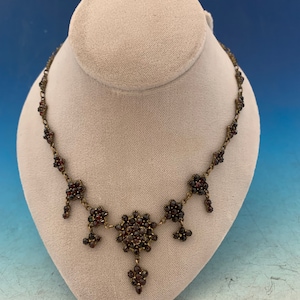 Genuine Natural Bohemian Garnet Necklace Dainty with Five Drops (#J5243)