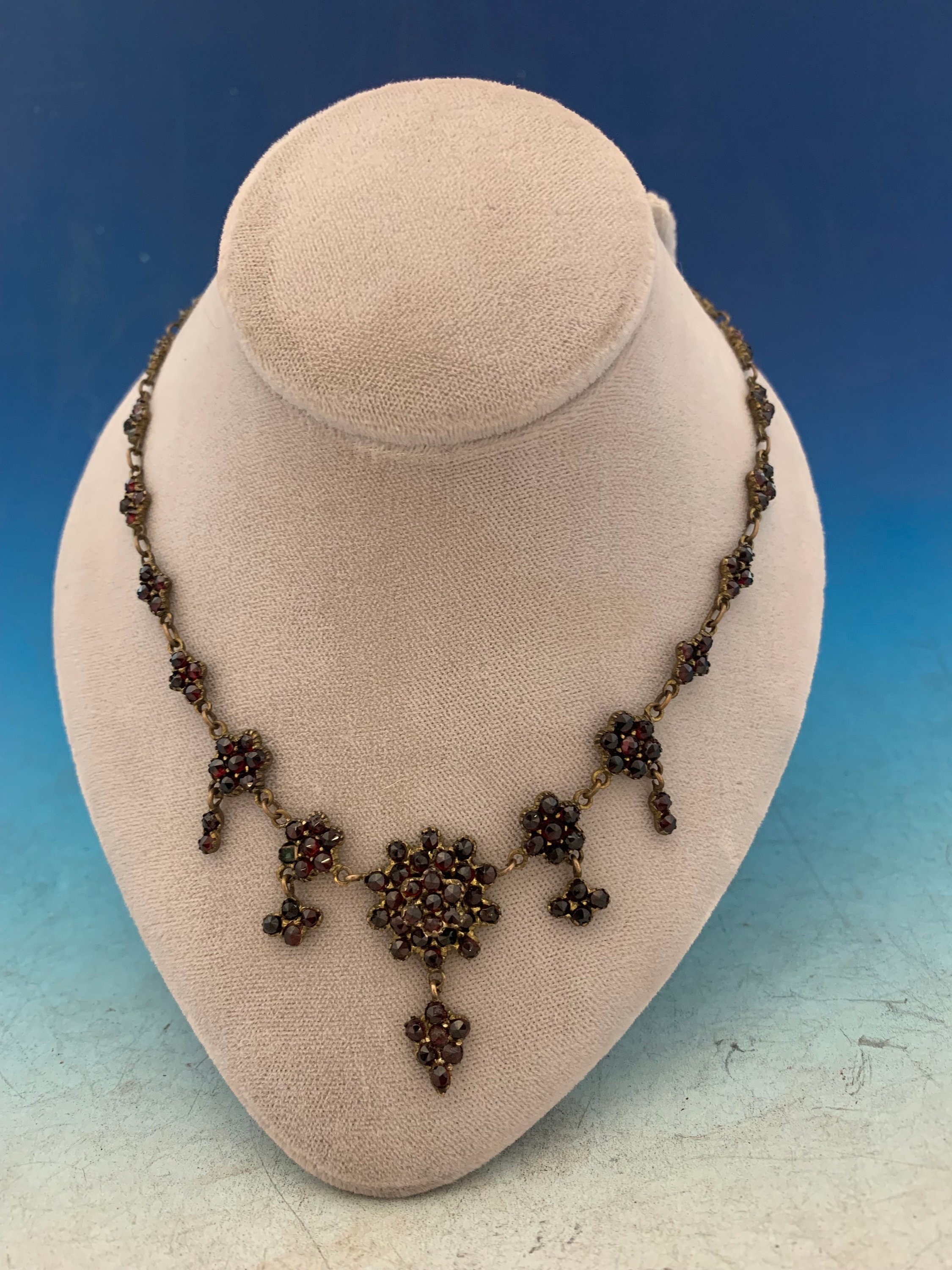 Antique Bohemian Garnet Necklace Rose Cut Stones From Czechoslovakia 1900  Am Double Gold Plated - Etsy
