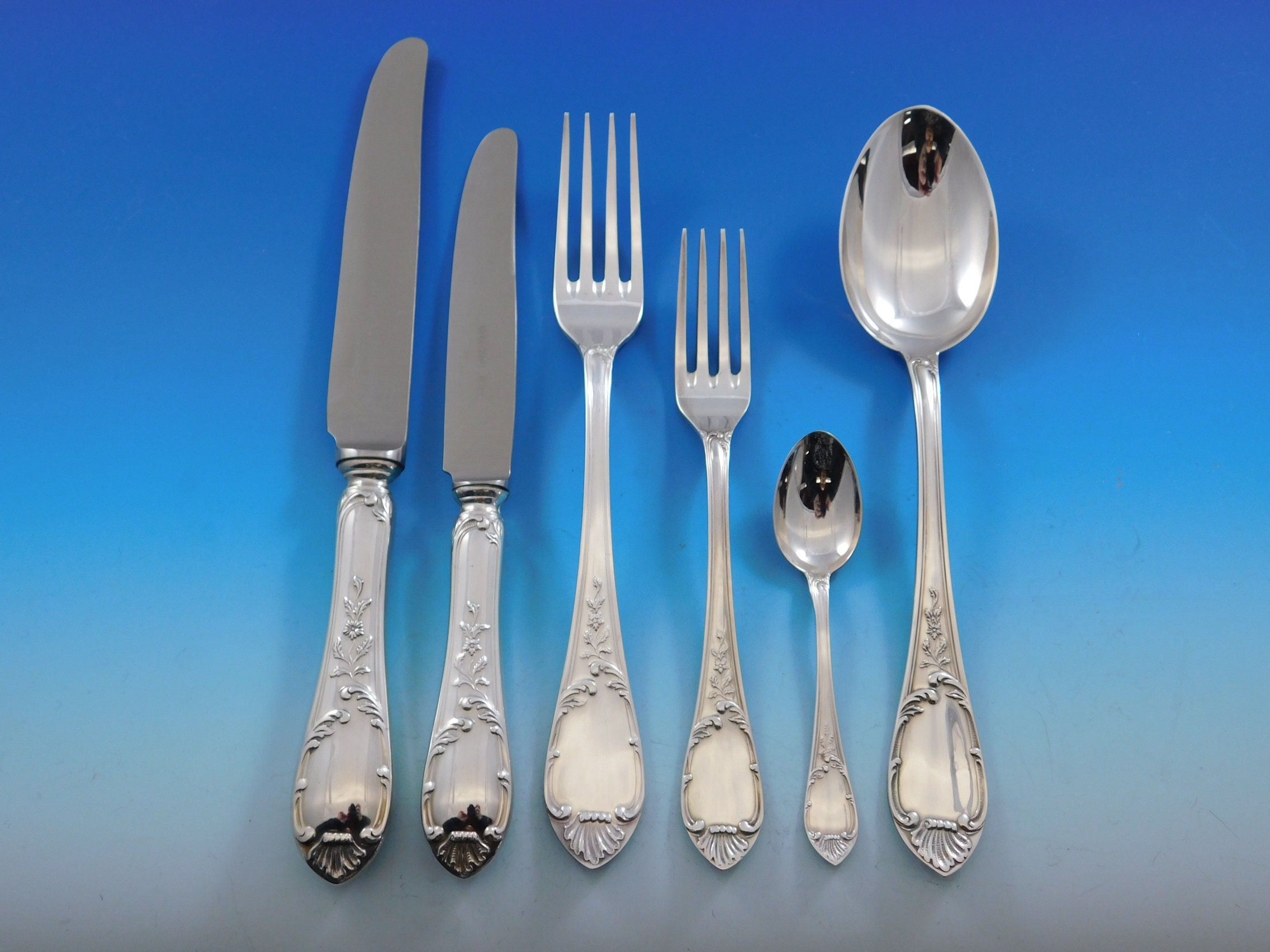 Luigi XVI by Calegaro Italy 800 Silver Flatware Set Service 24 Pcs