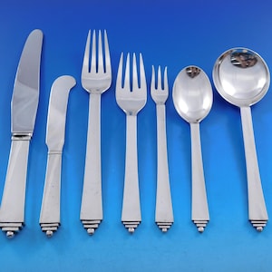 Pyramid by Georg Jensen Sterling Silver Flatware Set 8 Service 57 pieces