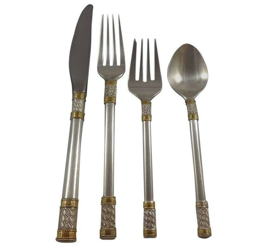 Aegean Weave Gold by Wallace Sterling Silver Flatware Set 6 Service 24 Pieces Etsy Canada