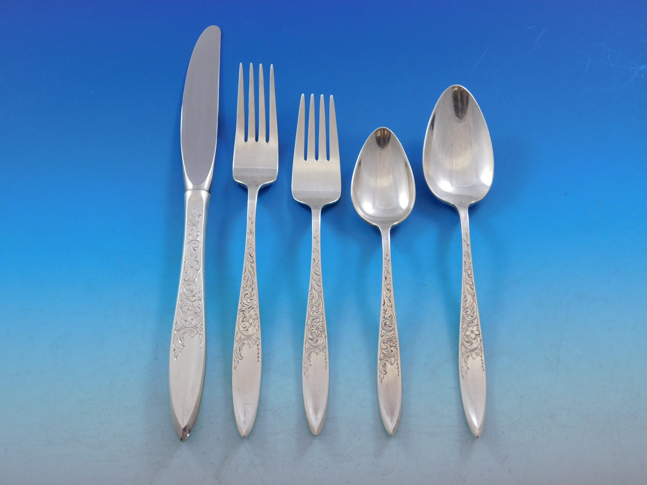 White Paisley by Gorham Sterling Silver Flatware Service for 12